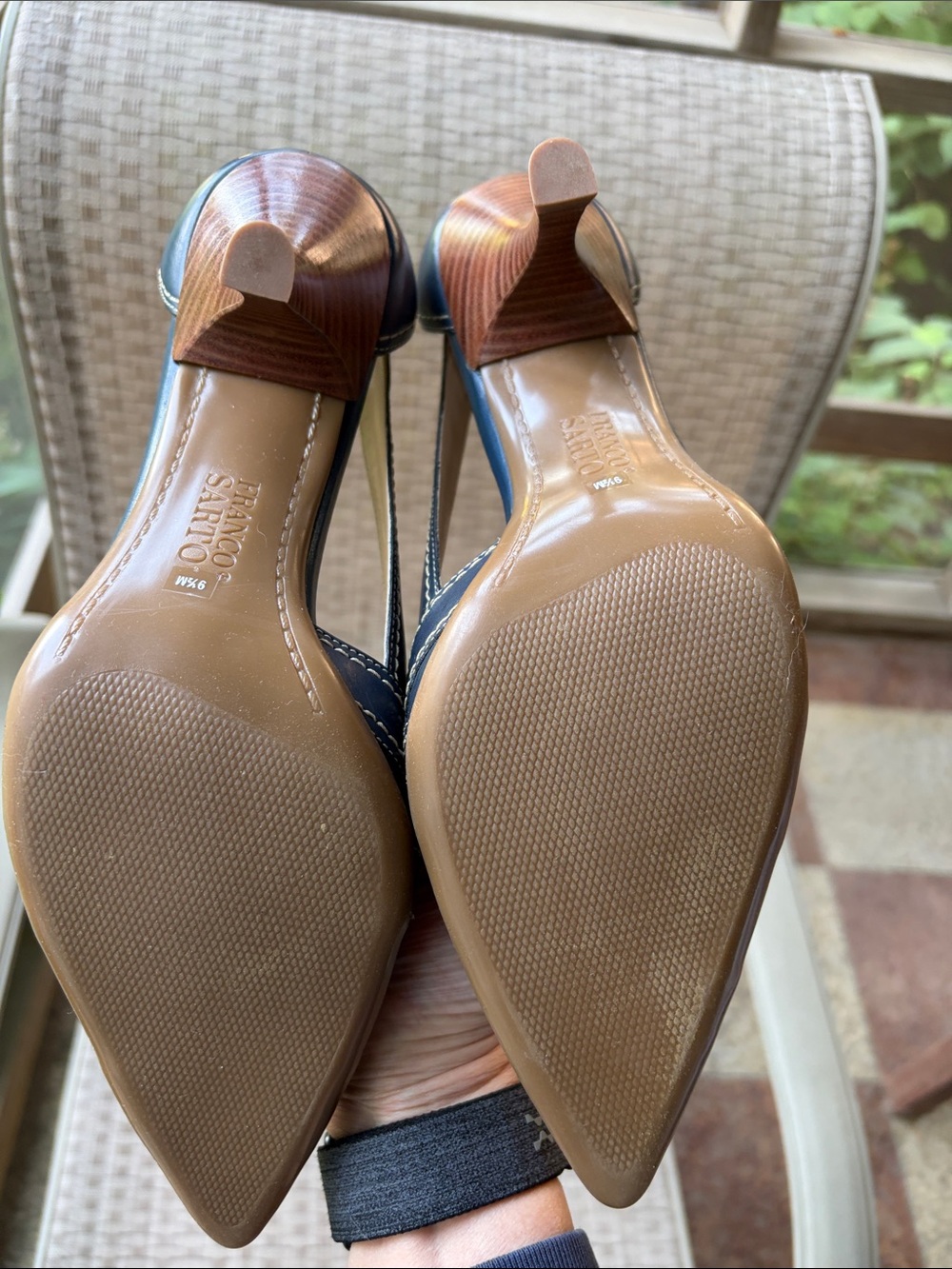Franco Sarto Navy Pointed Slingback Pumps with Contrast Stitching - Picture 8 of 8
